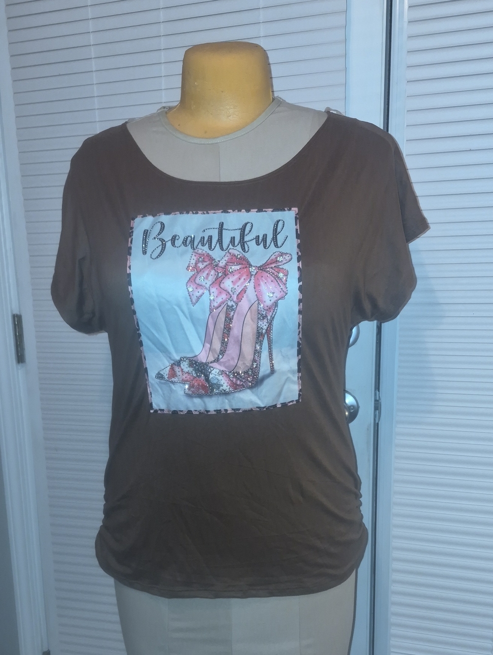love J Brown Short-Sleeve Tee with Pink Shoe Graphic